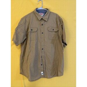 Wrangler Shirt Men's Large Tan Short Sleeve 100% Cotton